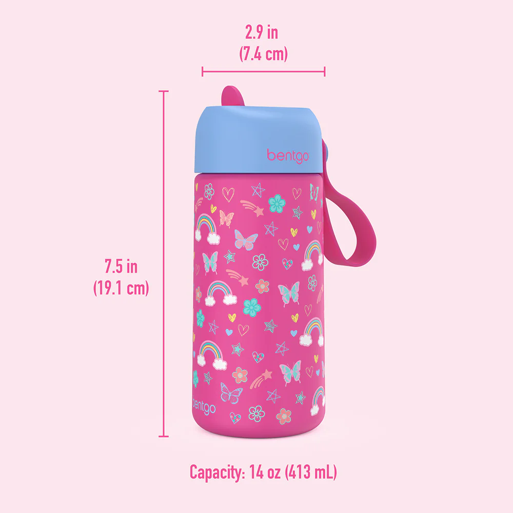 Bentgo Kids Rainbows and Butterflies Stainless Steel Water Bottle