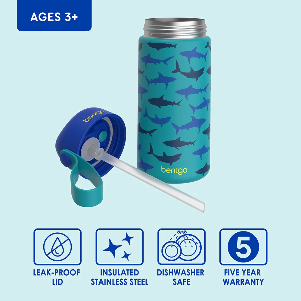 Bentgo Kids Sharks Stainless Steel Water Bottle